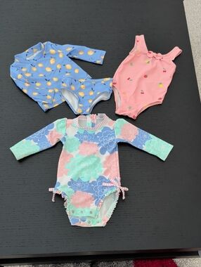 Lot 3 Baby Girl Swim Suits RuffleButts UPF+50 Old Navy Carter's 6 / 12 Months